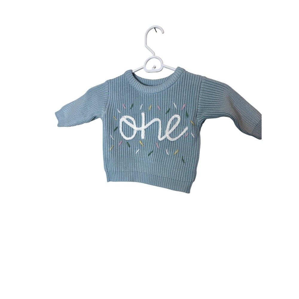 ODOLDI Sweater Girls 12-18 Months Blue One First Birthday Knit Pullover
